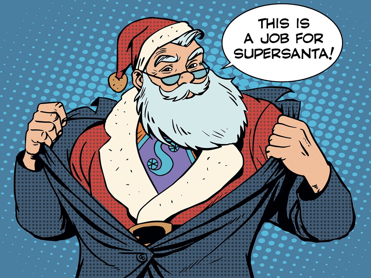 Picture of a strong Santa Claus with broad shoulders