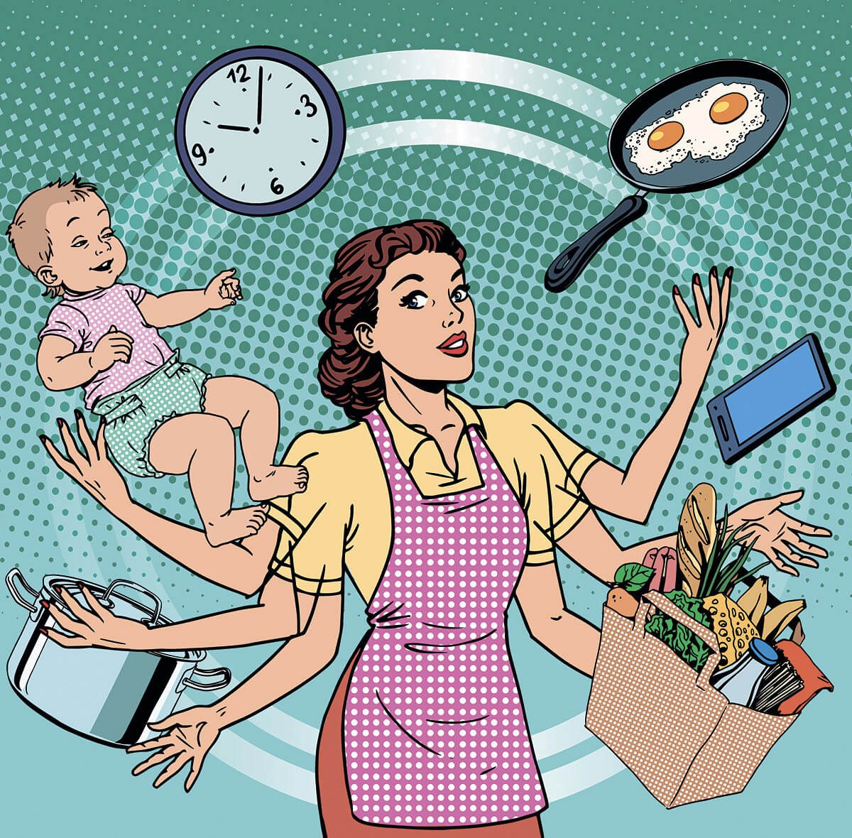 Picture of a mother who doesn't have enough time to do a lot of household chores