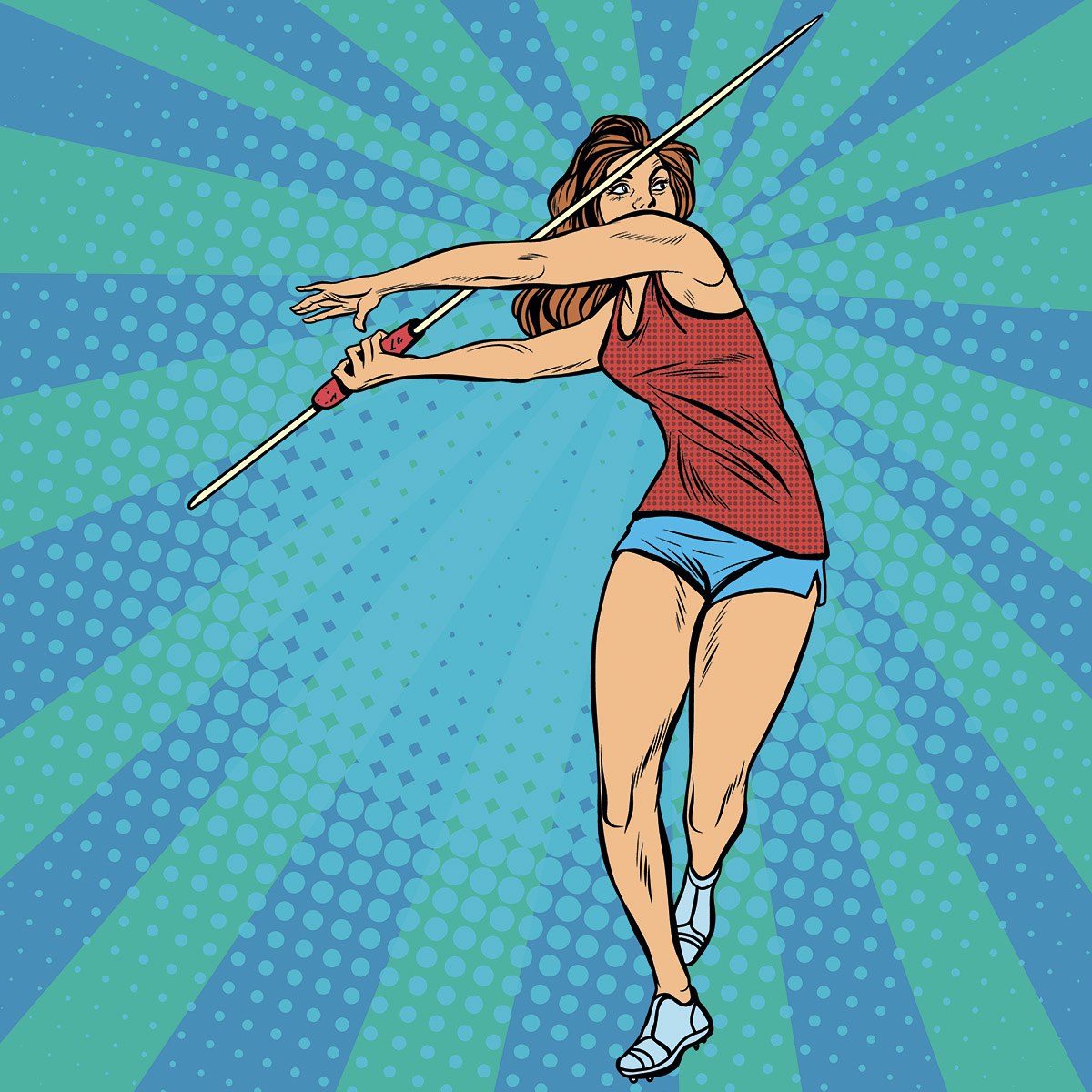 Sportive woman throwing a spear