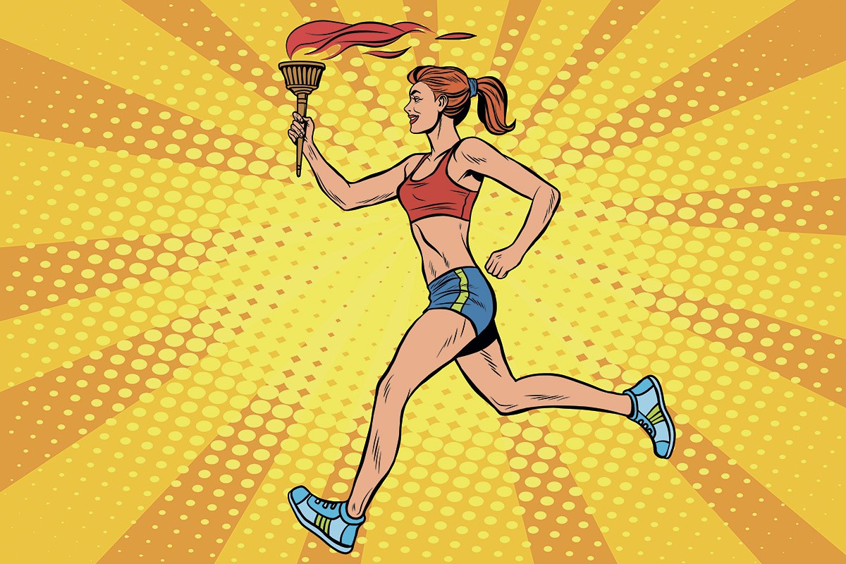 Sportswoman running with Olympic torch