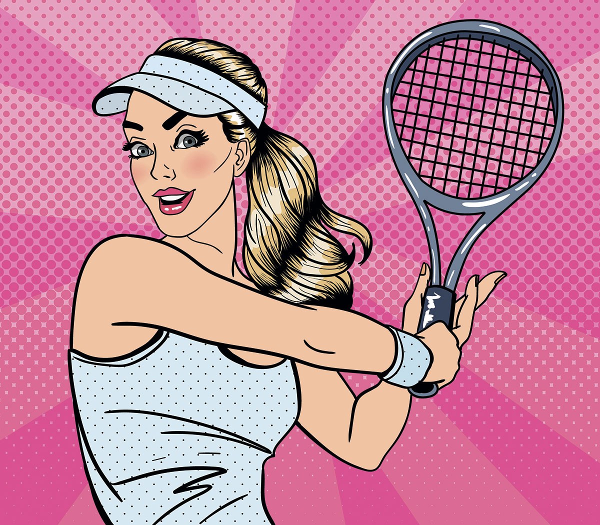 Picture of a pretty tennis player with a racket in her hands