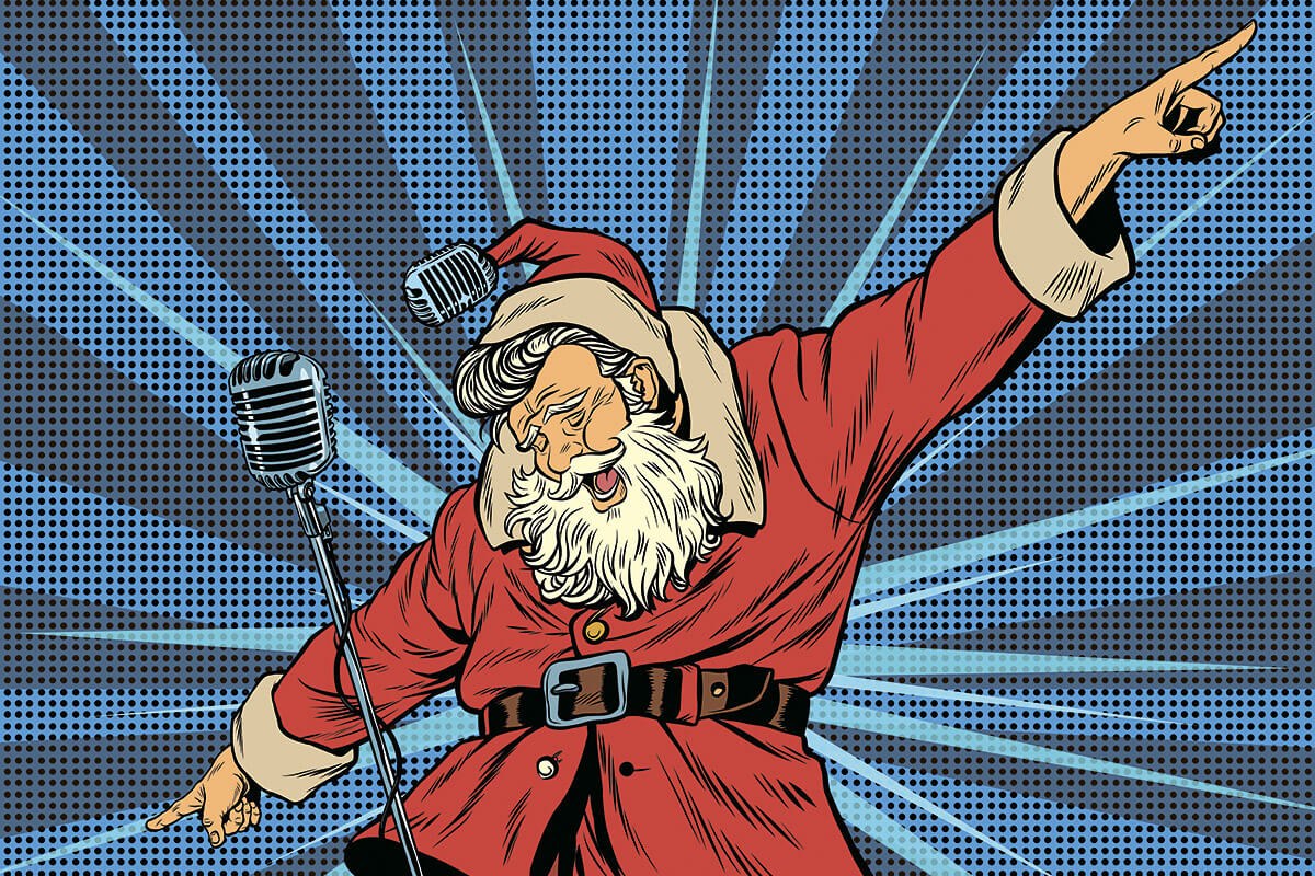 Picture of Santa Claus singing at the microphone