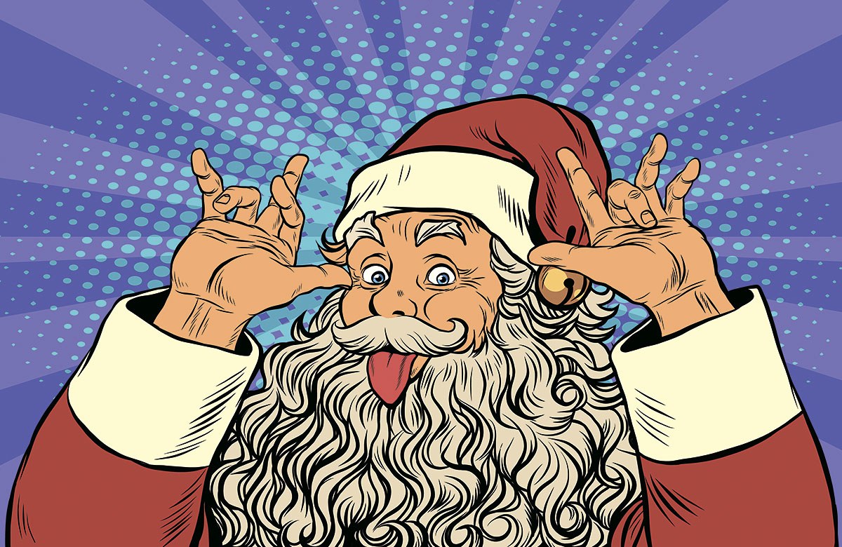 Picture of a funny Santa Claus with his tongue hanging out