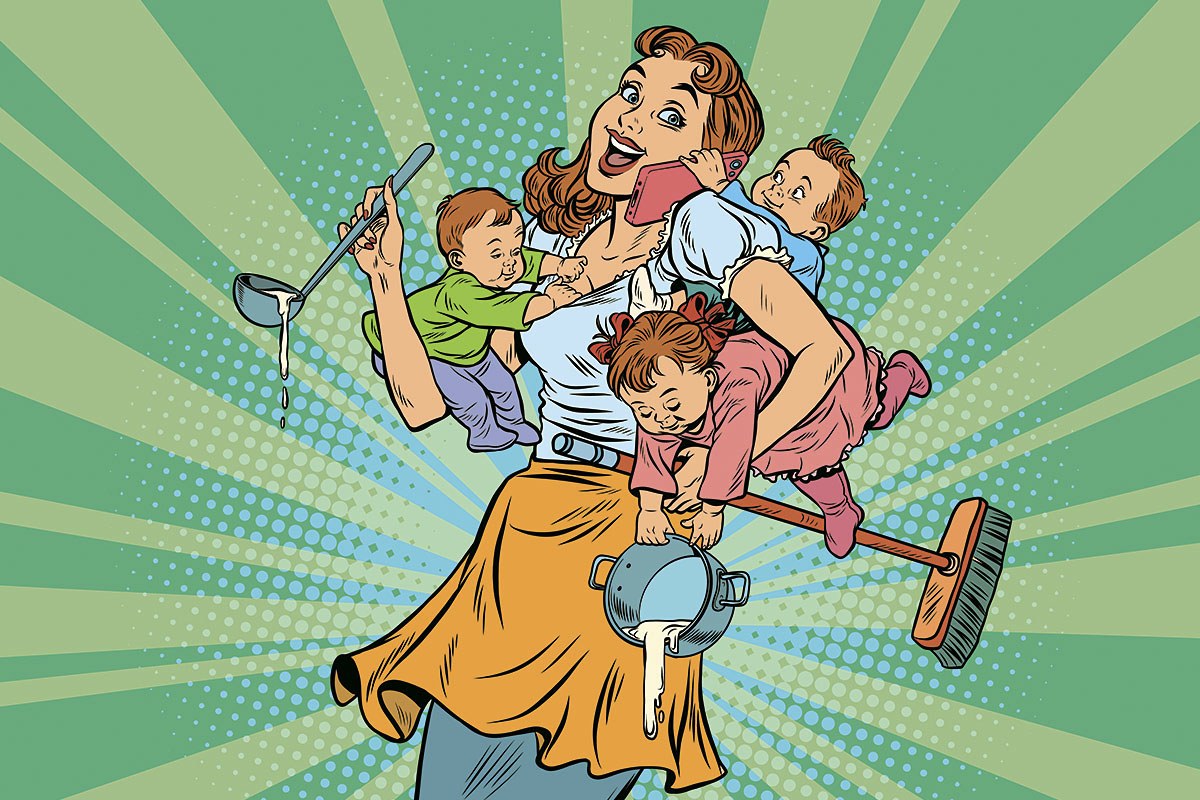 Picture of a mother holding her three babies in her arms