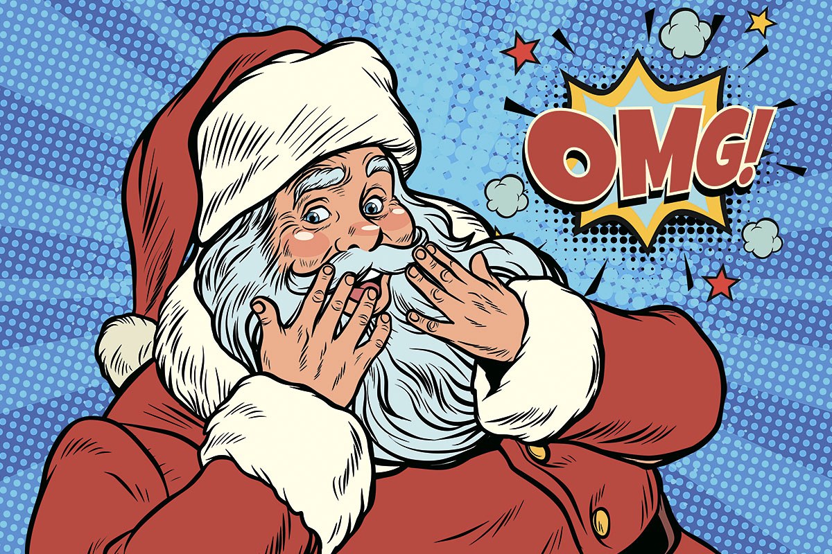 Picture of a shy Santa Claus in a red outfit