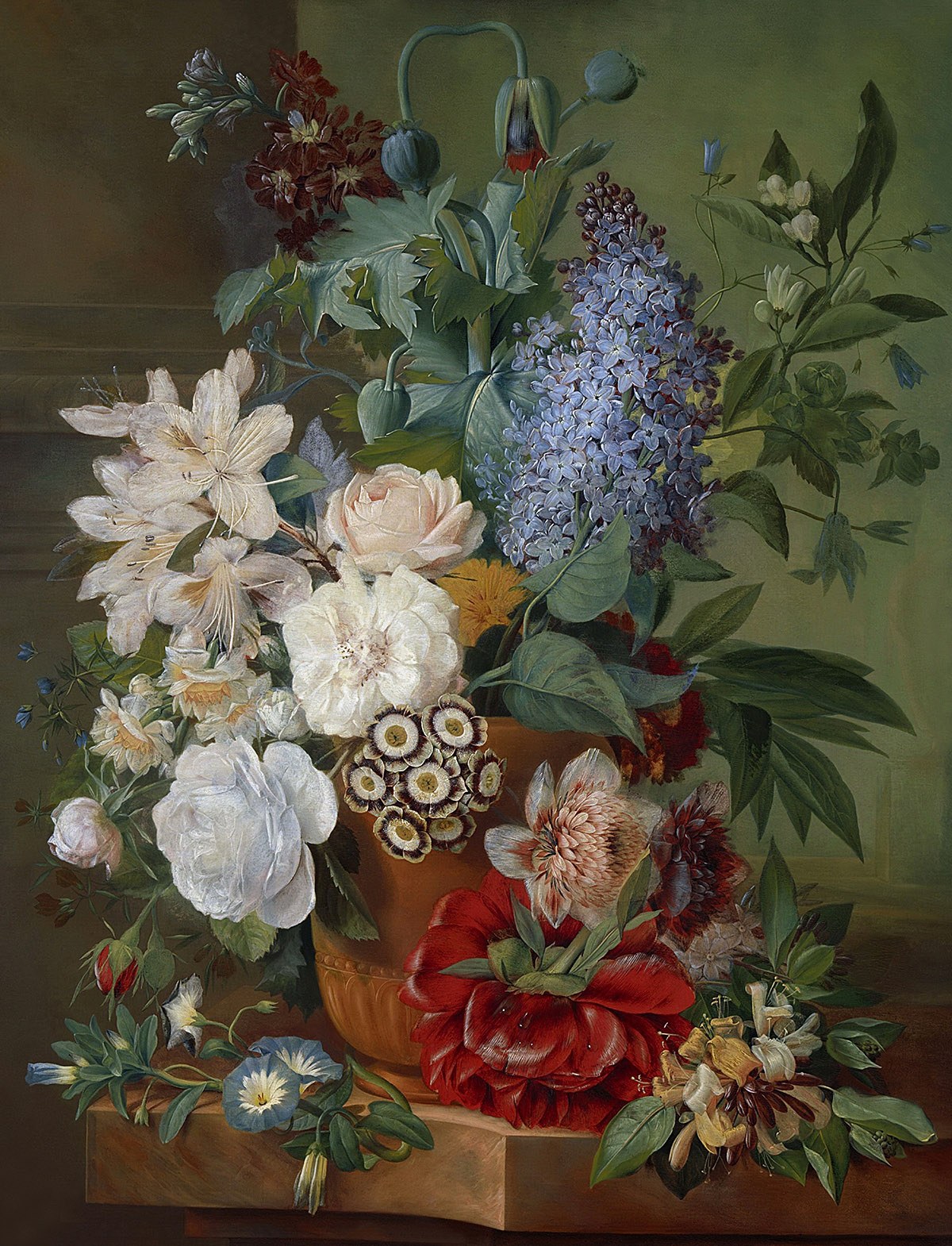 Oil painting with flowers in a vase