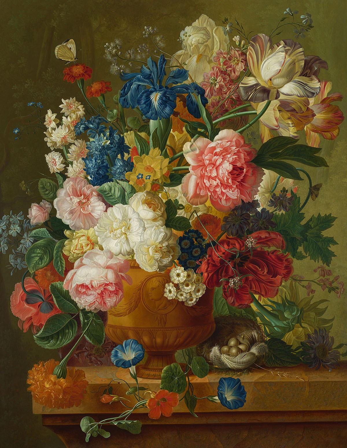Oil painting on canvas with flowers in a vase