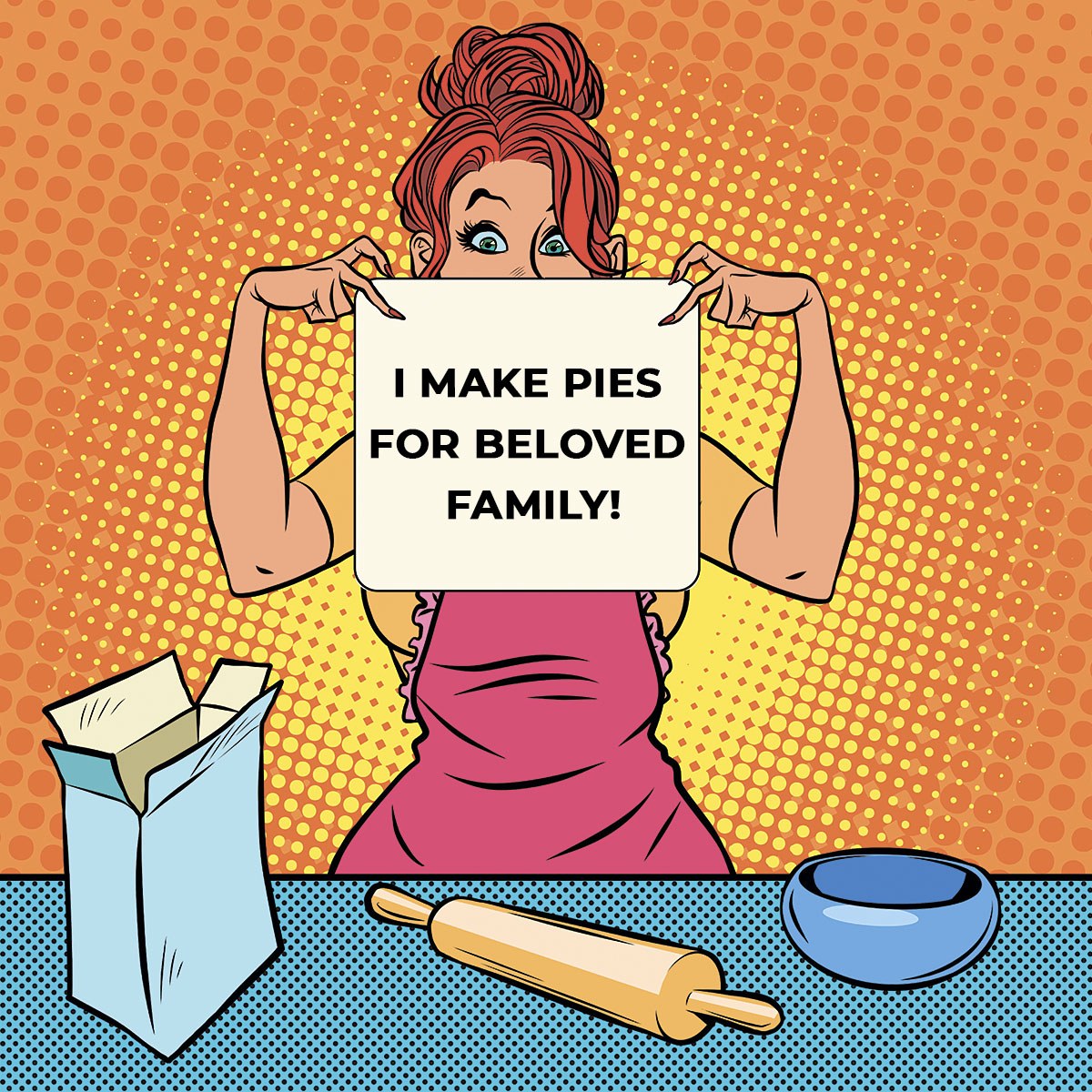 Cheerful woman preparing pies for her family