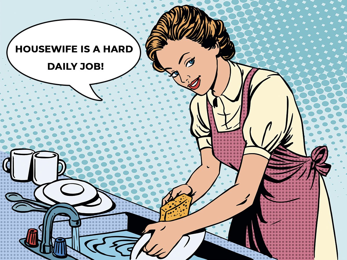 Picture of a housewife who washes the dishes