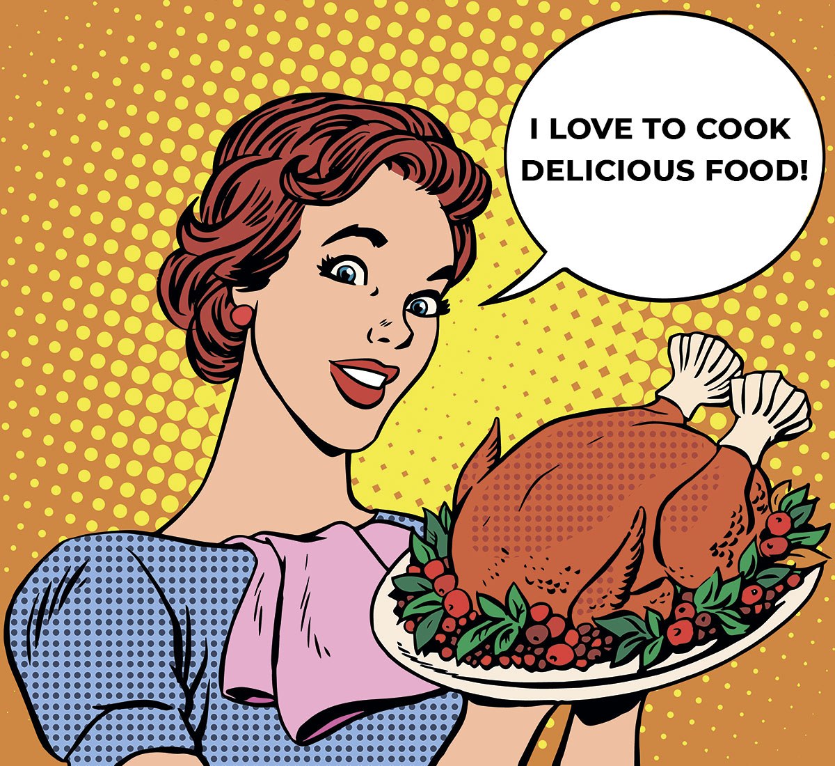 Picture of a woman with a delicious turkey in her hands