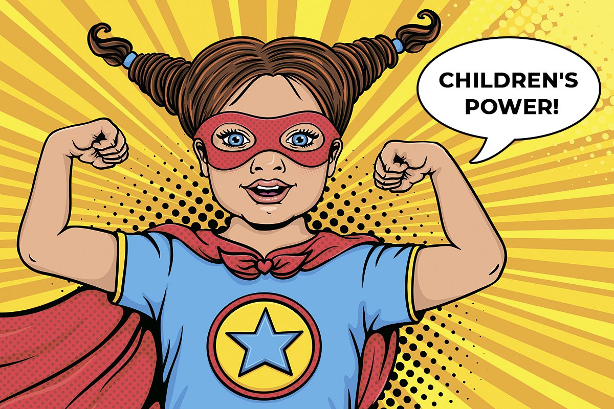 Picture of a strong girl in a superhero costume