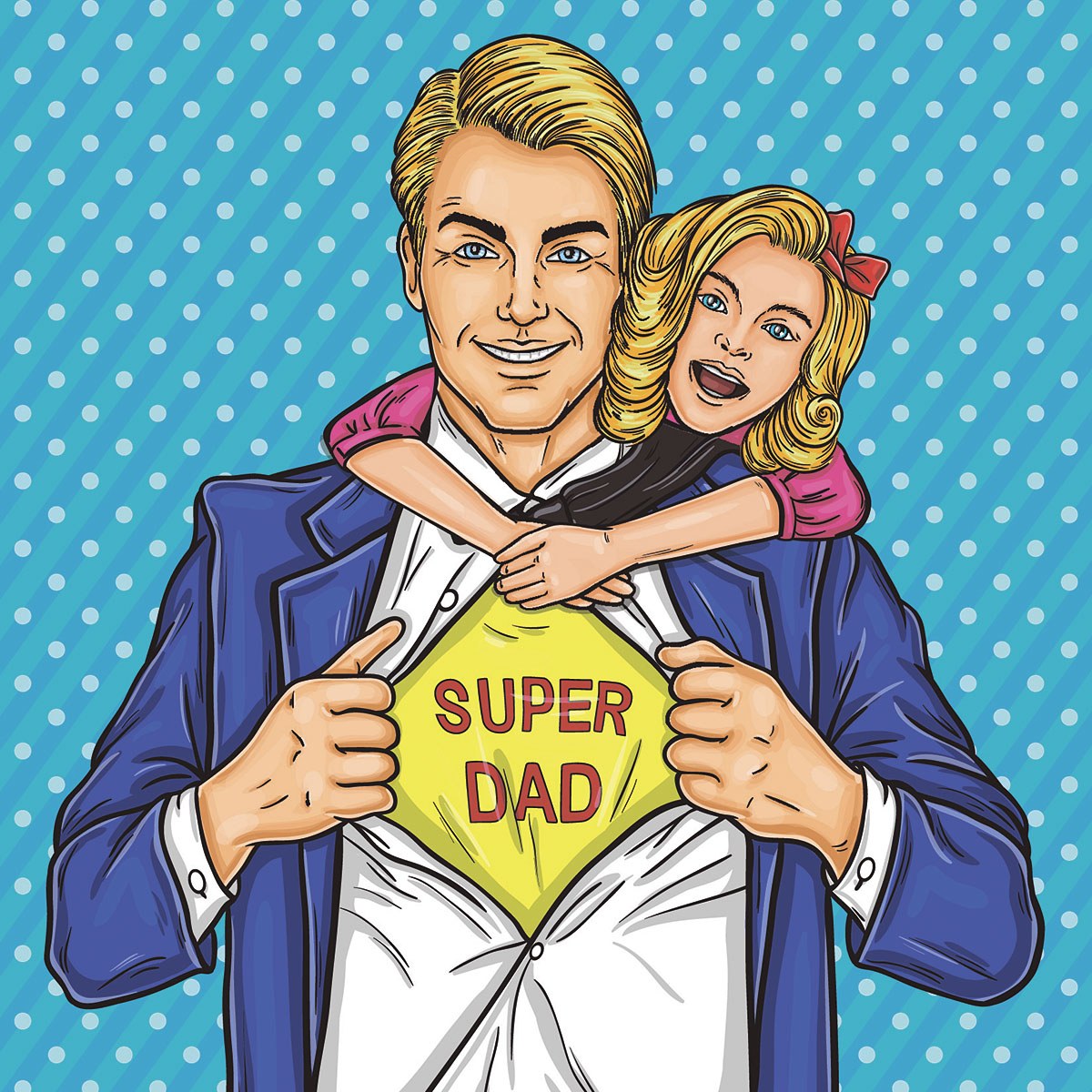 Daughter hugs her super dad gently