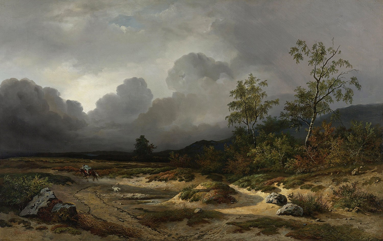 Landscape with a Thunderstorm Brewing, Painter: Willem Roelofs 1st, 1850, Dutch Painting, Original Painting
