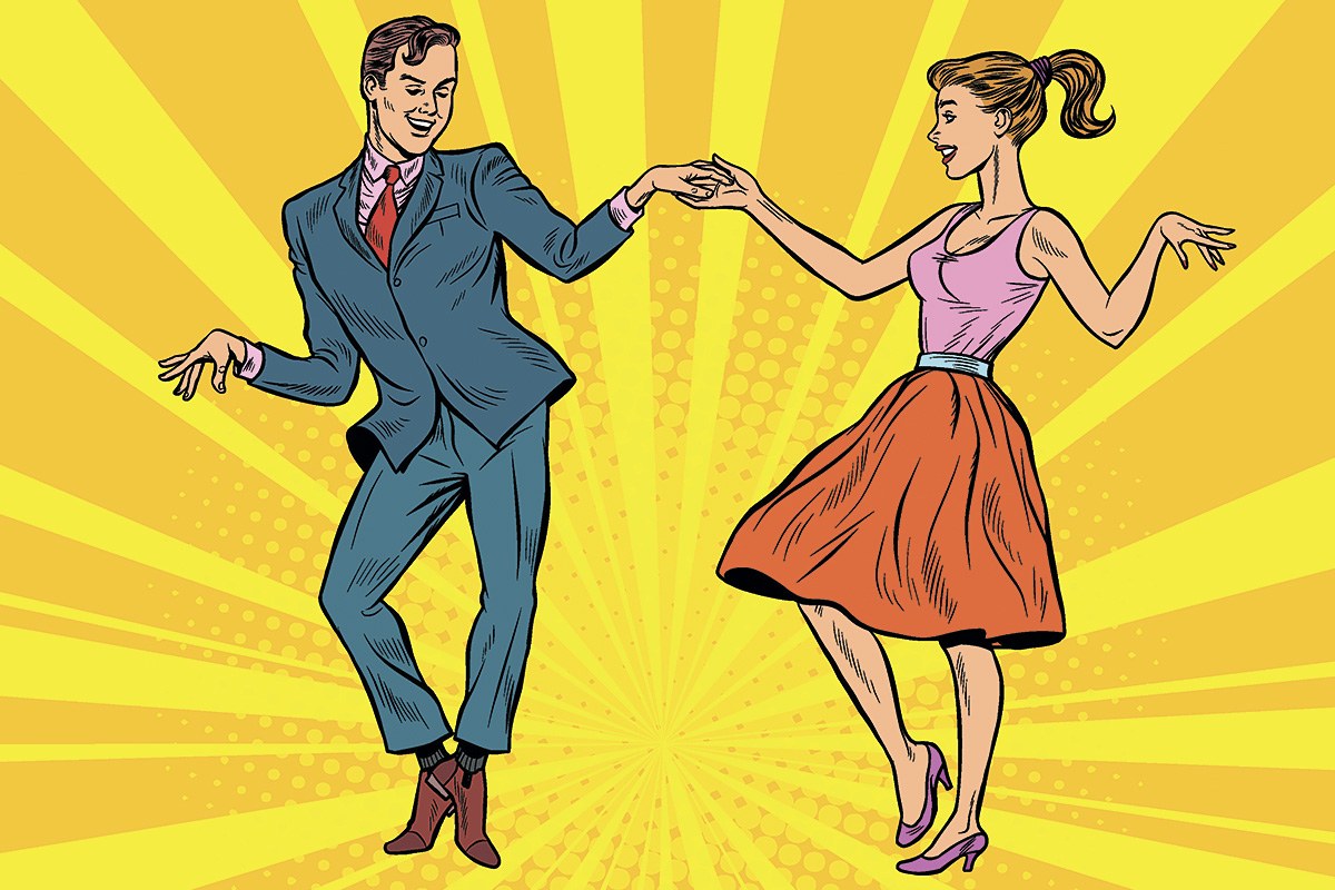 Picture with a happy dancing couple