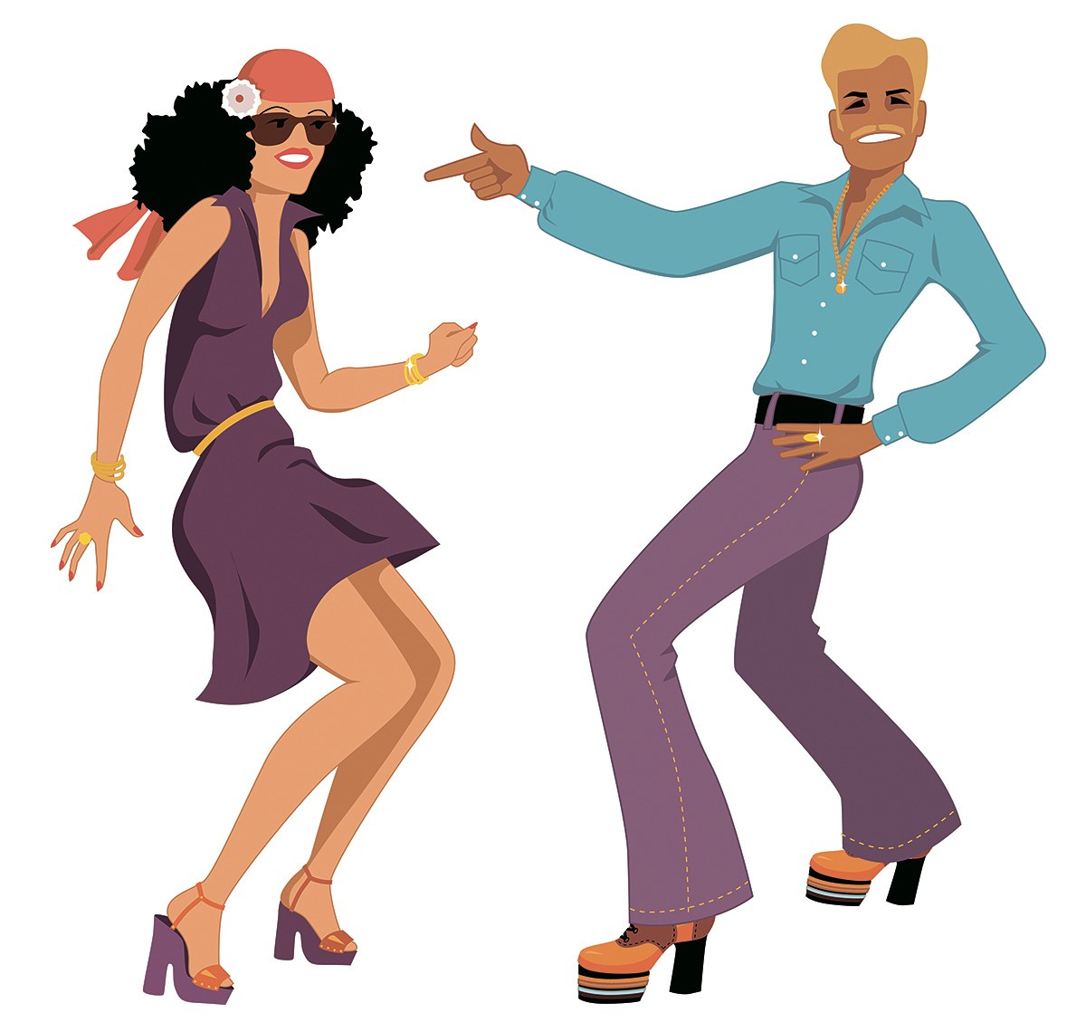 Attractive man and woman dancing cheerfully
