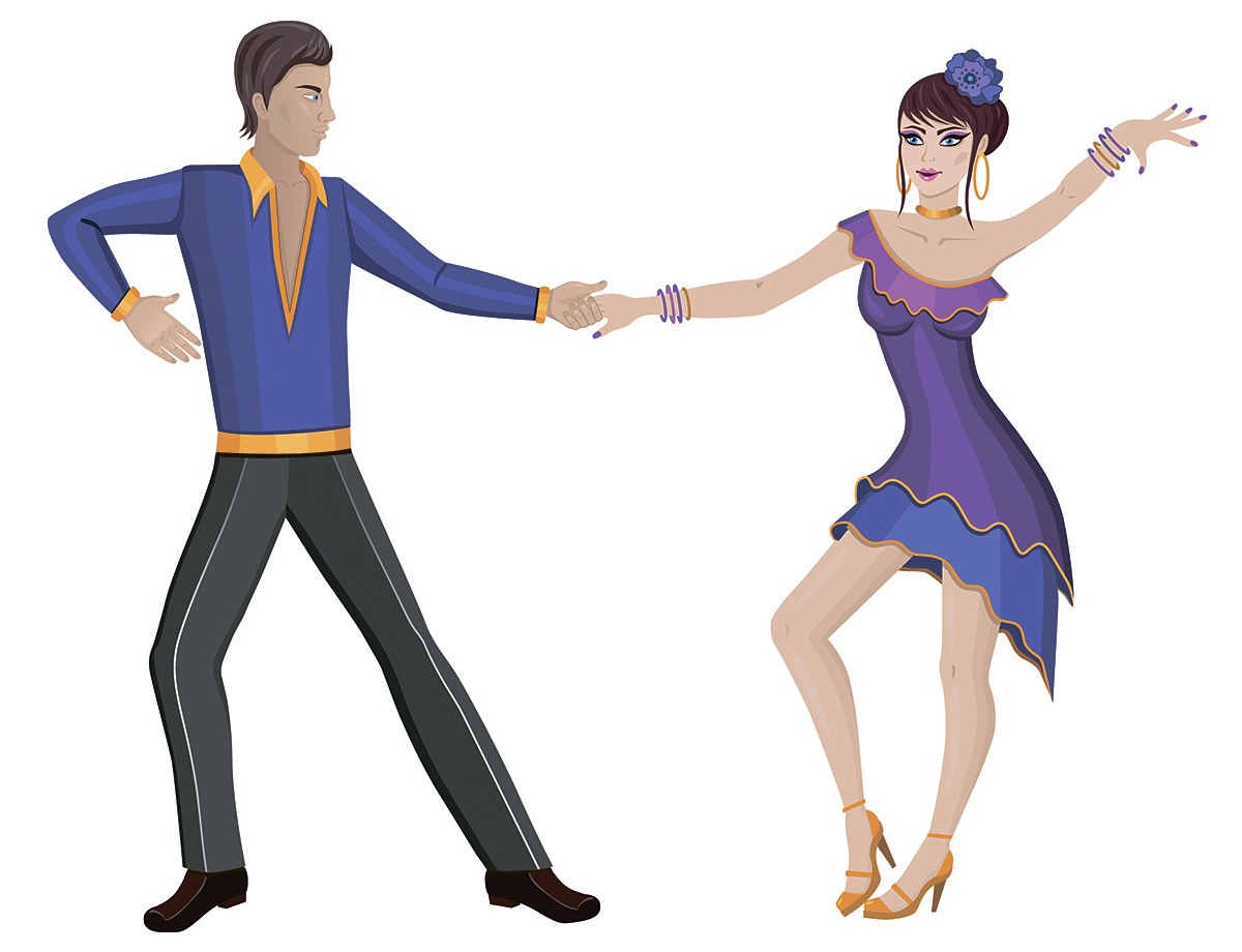 Couple dancing in colorful outfits