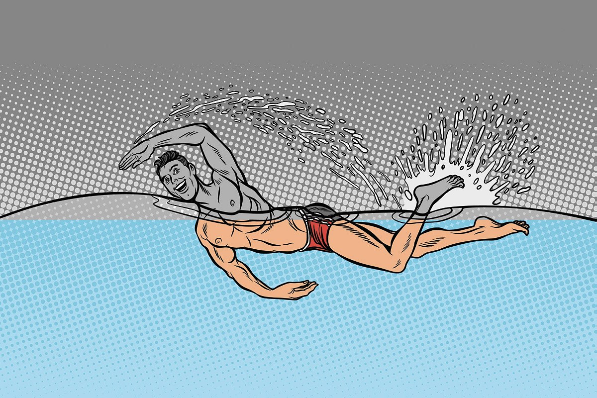 Sports person actively swims