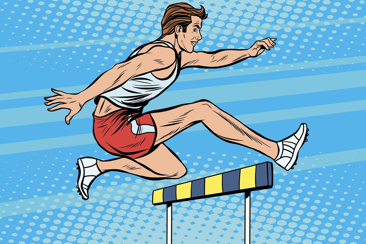 Picture of a runner jumping over a barrier with an obstacle