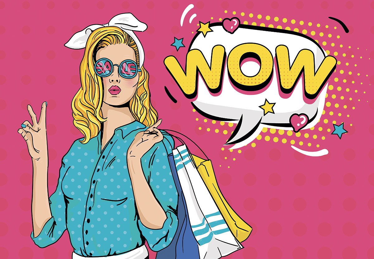 Cute girl in sunglasses and with purchases