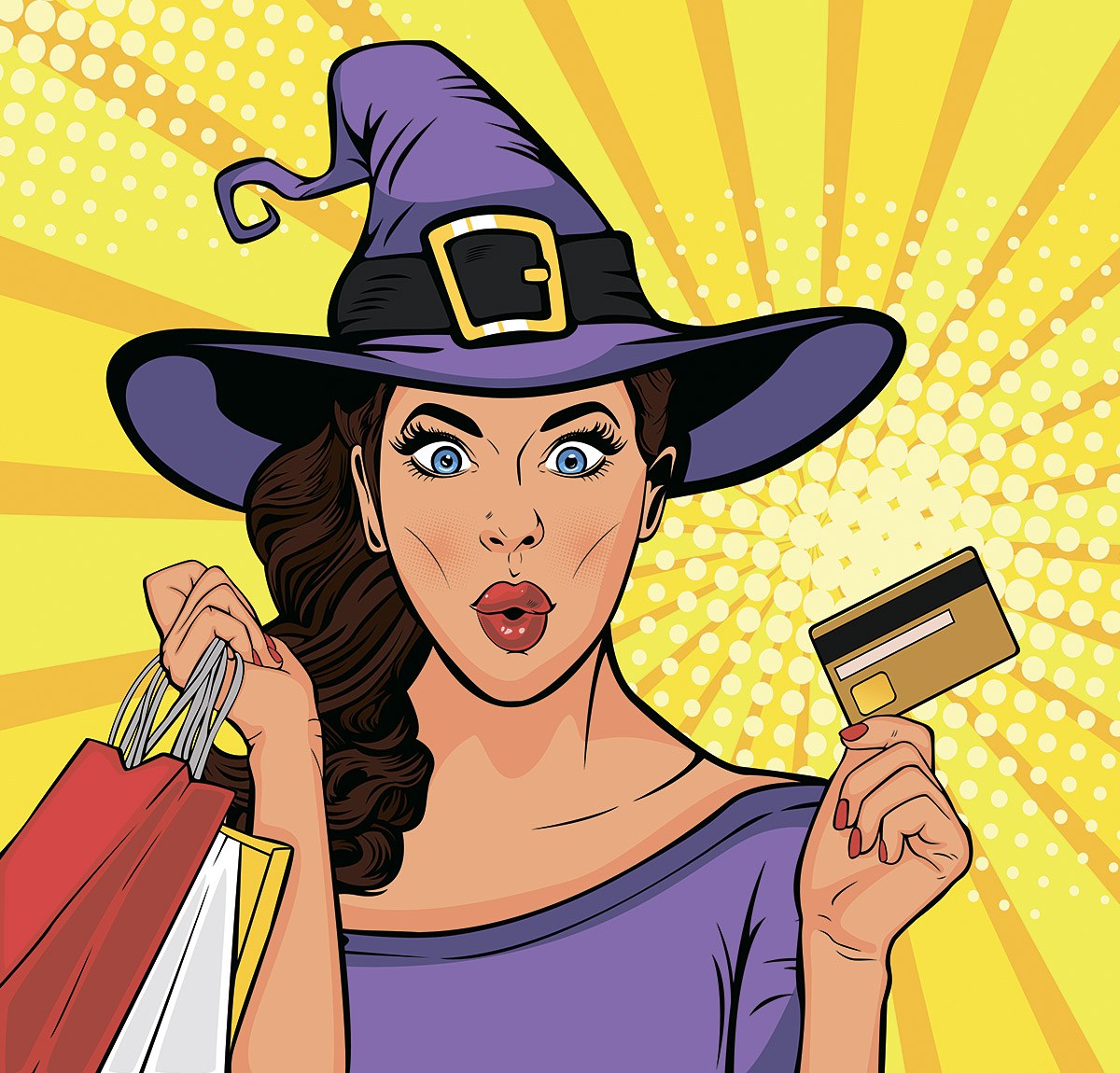 Picture of a surprised girl holding a credit card