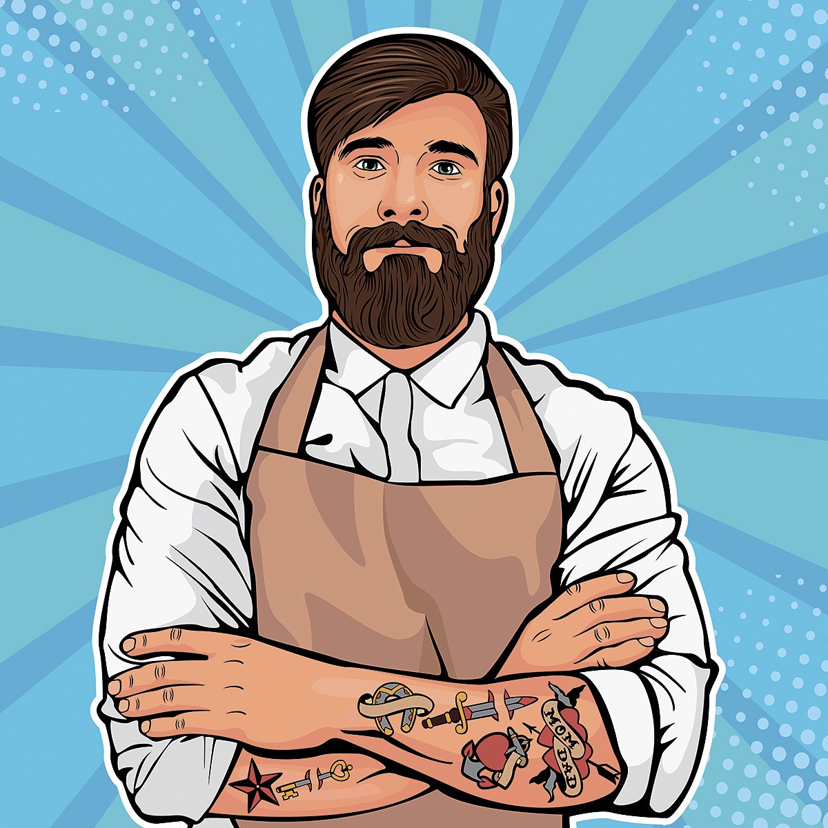 Cute man with tattoos on his arms