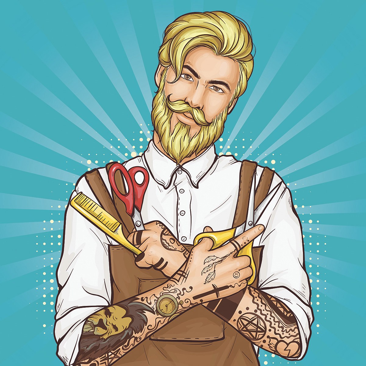 Picture of a handsome hairdresser with tattoos