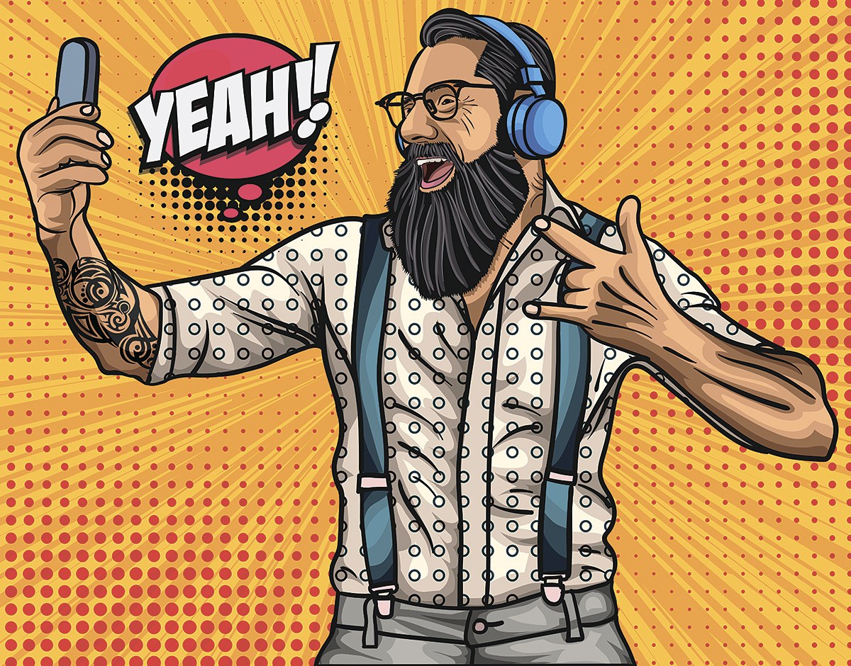 Positive man with mobile phone and headphones on his head