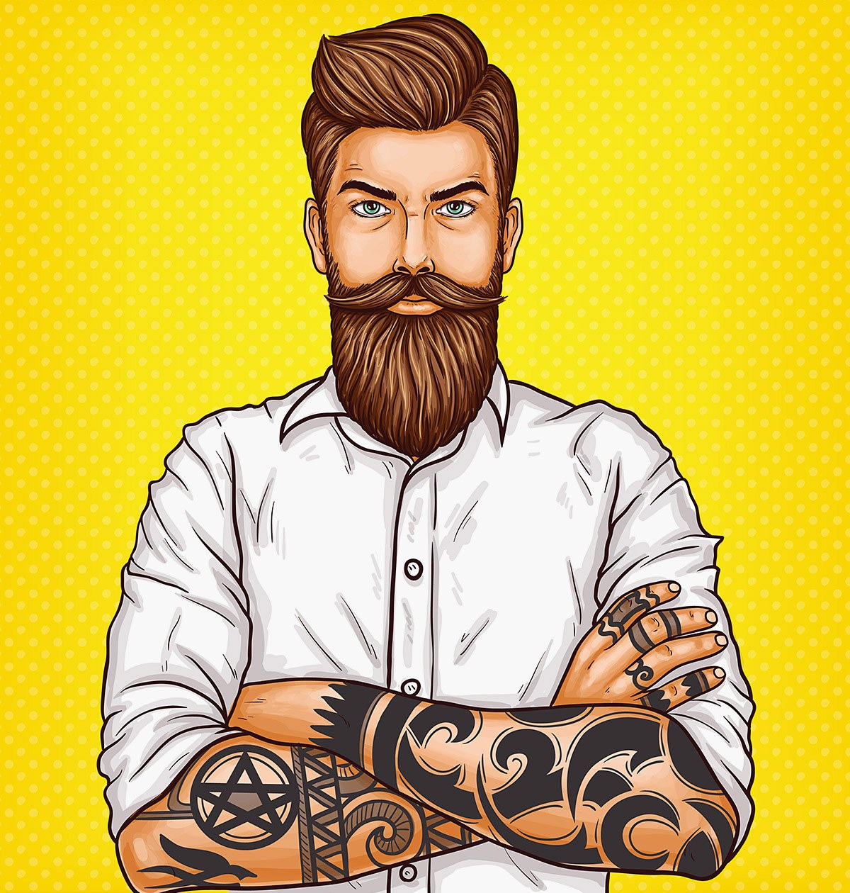 Picture of a brutal man with tattoos on his arms