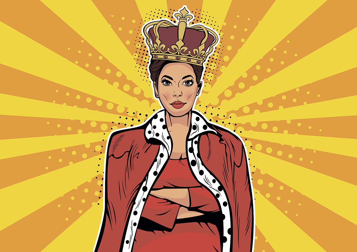 Picture of an attractive woman with a large crown on her head