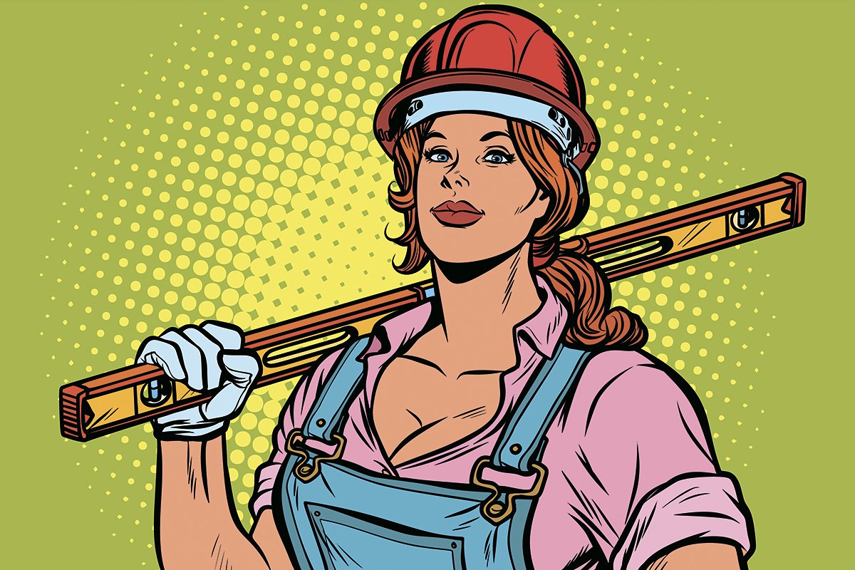 Picture of a strong woman in a work hard hat