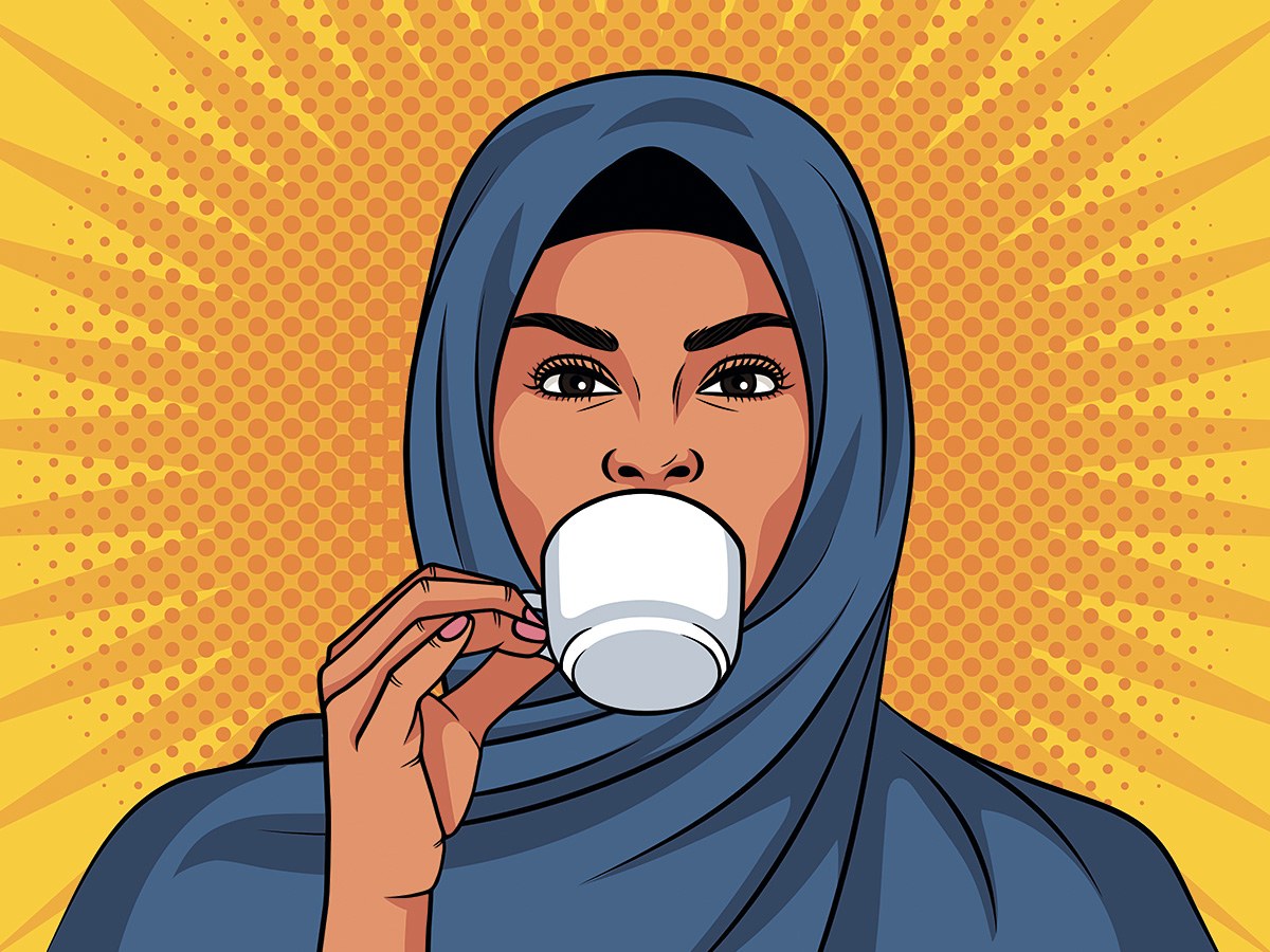 Picture of oriental woman drinking a cup of coffee