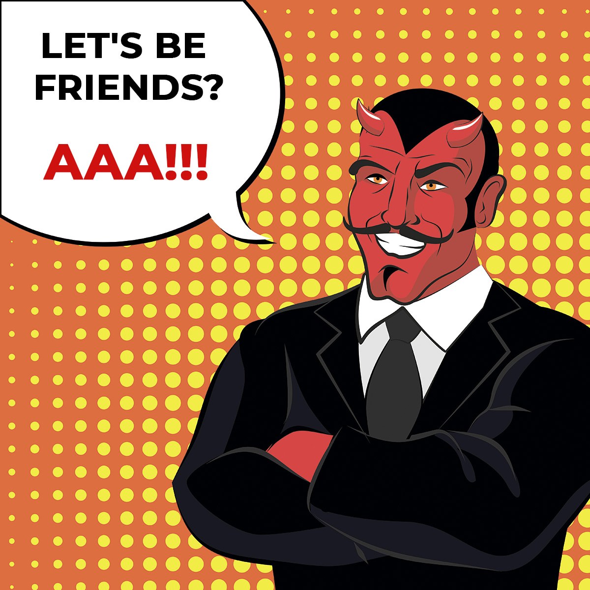 Picture with an angry man offering to be friends with him