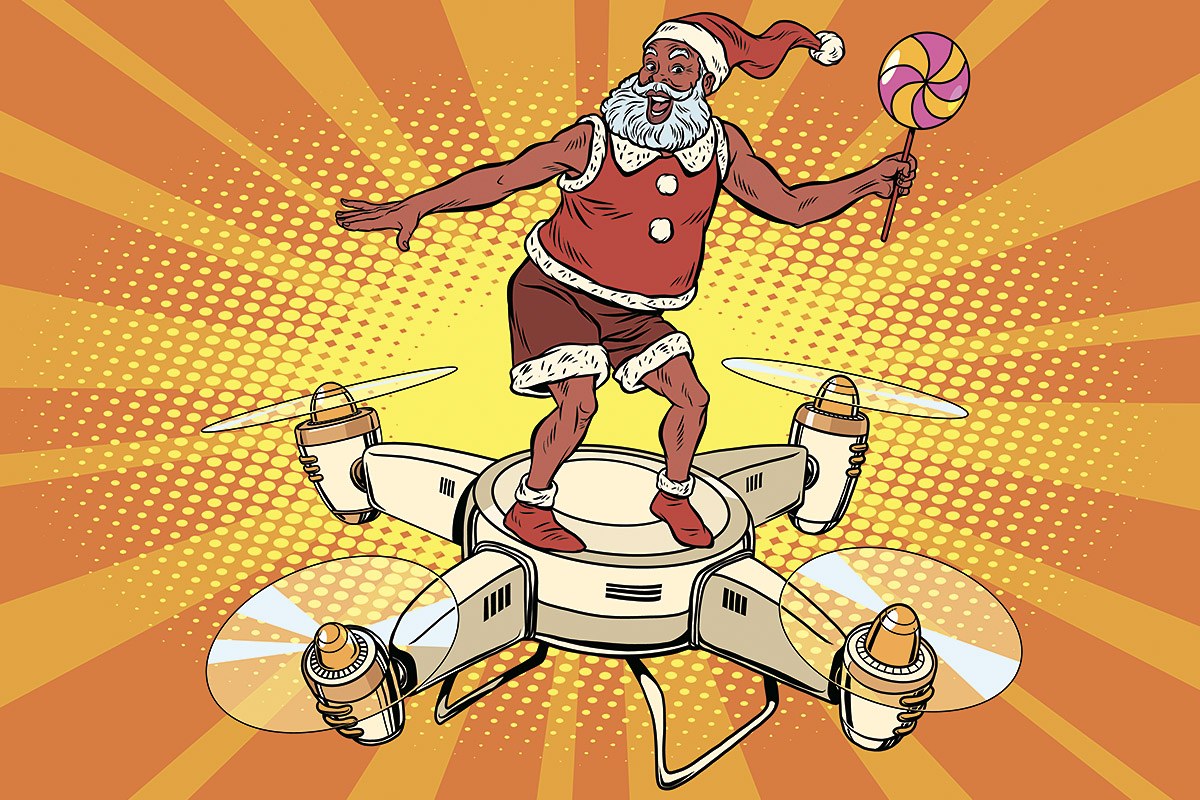 Picture of cute grandfather flying on drone