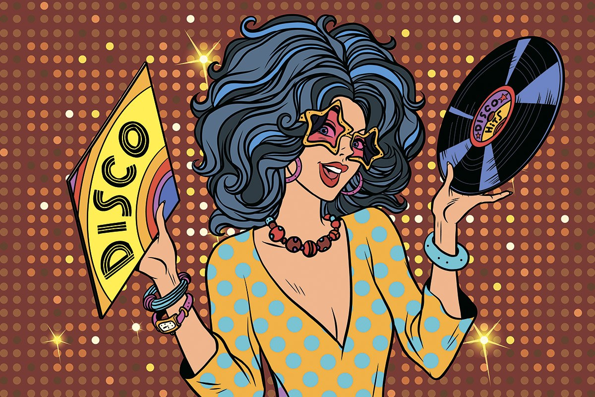 Picture of a cute girl with disco records in her hands