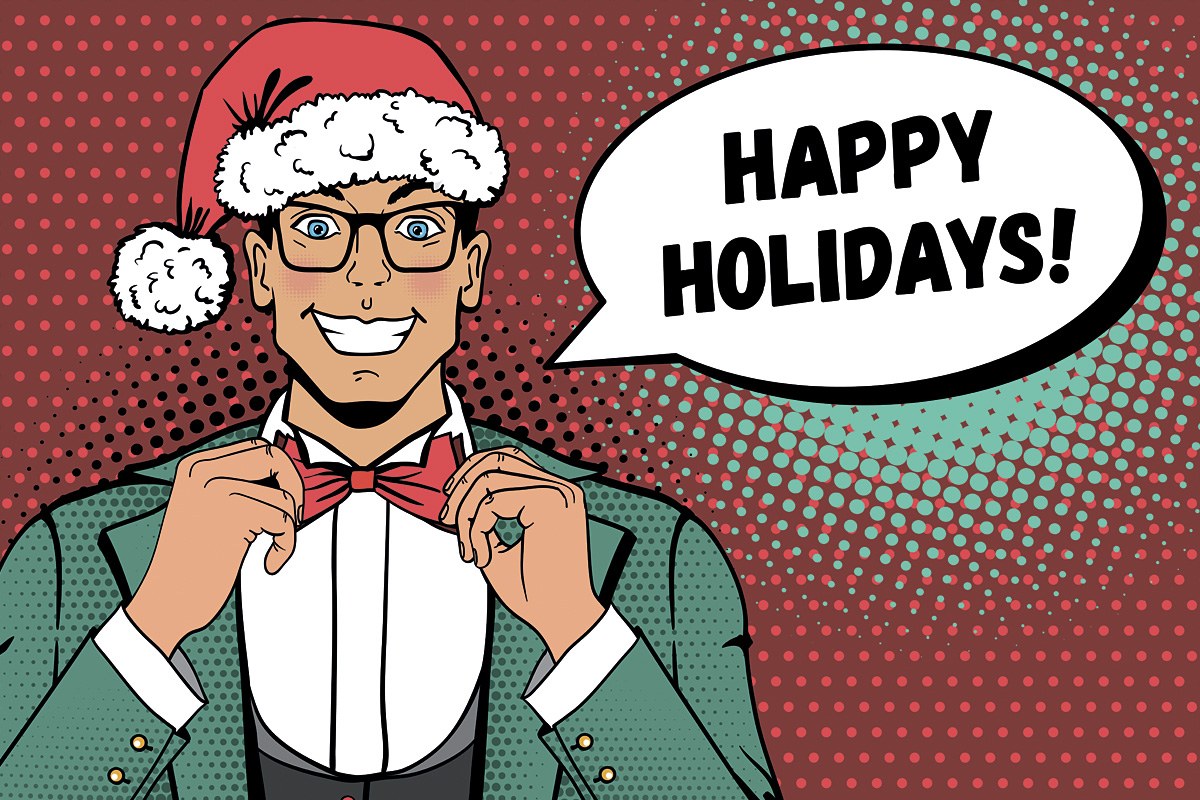Handsome young man in a Christmas hat