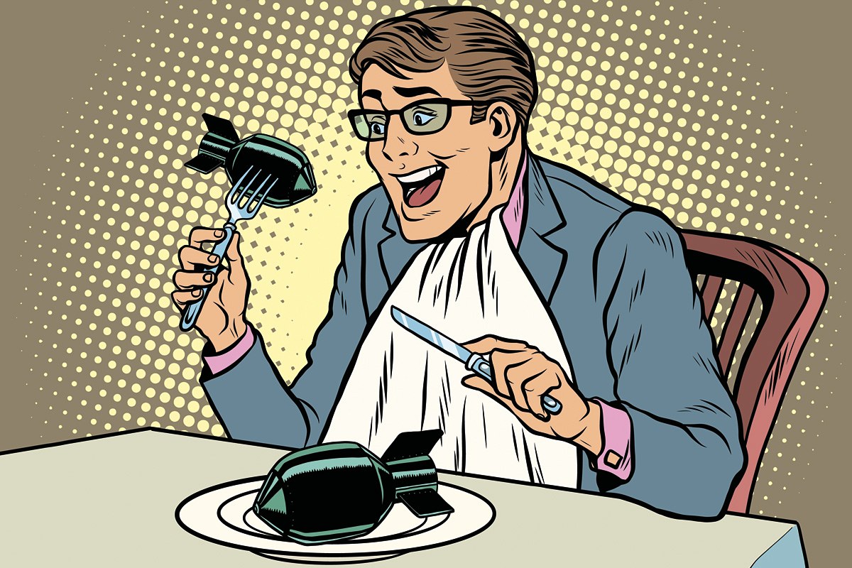 Humorous picture of a man who eats live ammunition