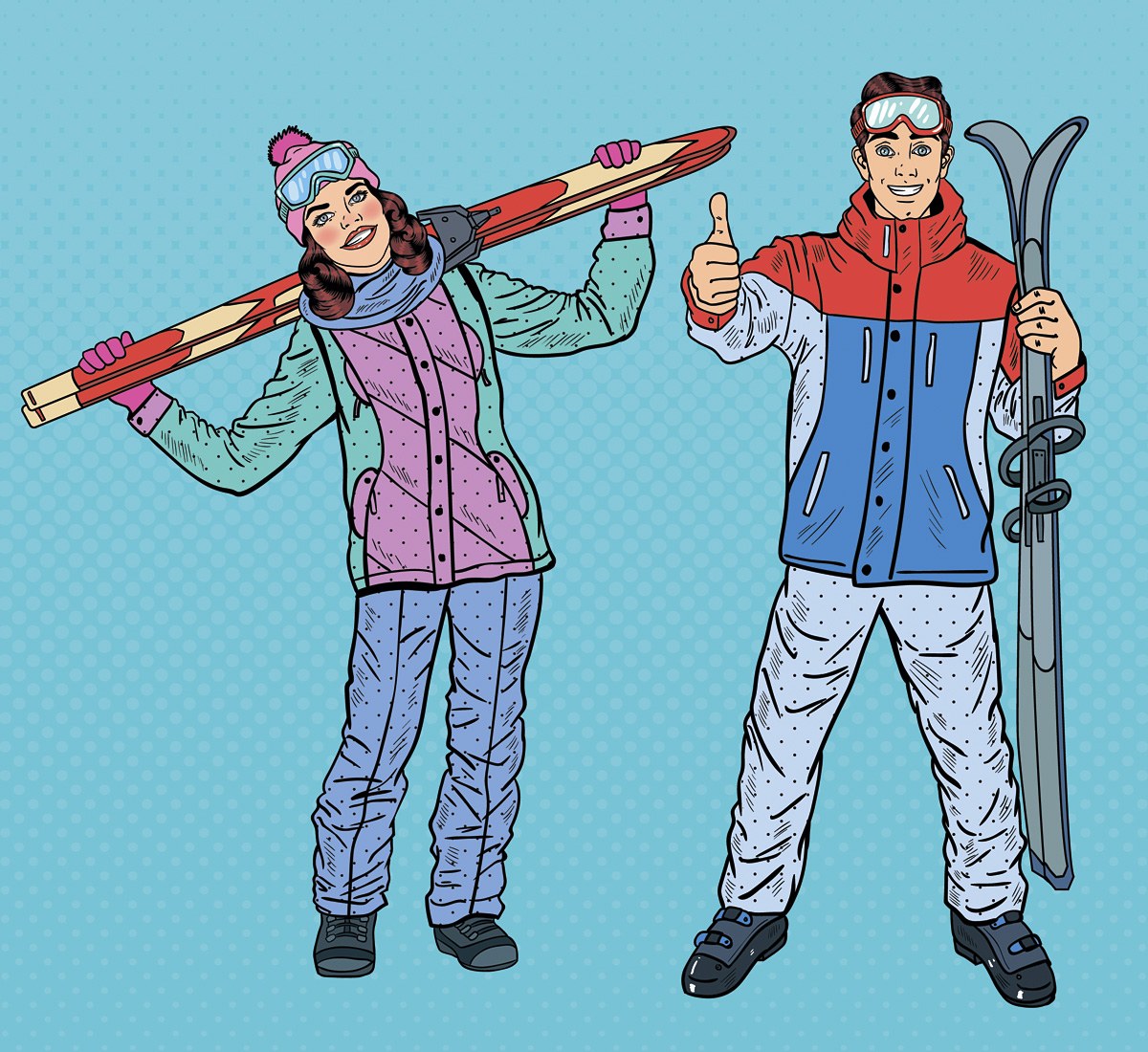 Cute couple in ski equipment