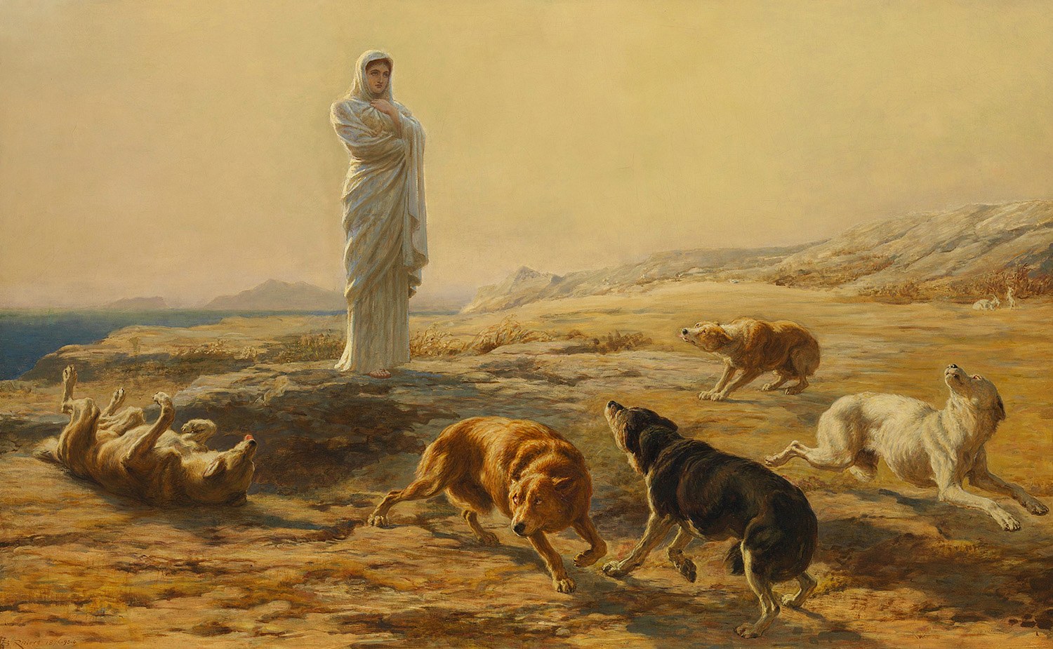 Pallas Athena and the Herdsman's Dogs, Painter: Briton Riviere, 1876, British Painting Pallas Athena and the Herdsman's Dogs, Painter: Briton Riviere, 1876, British Painting