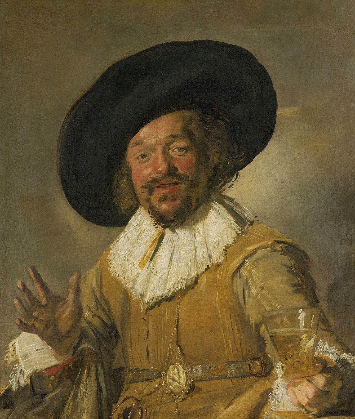 A Militiaman Holding a Berkemeyer, Known as the ‘Merry Drinker’, Painter: Frans Hals, 1628-1630, Original Painting