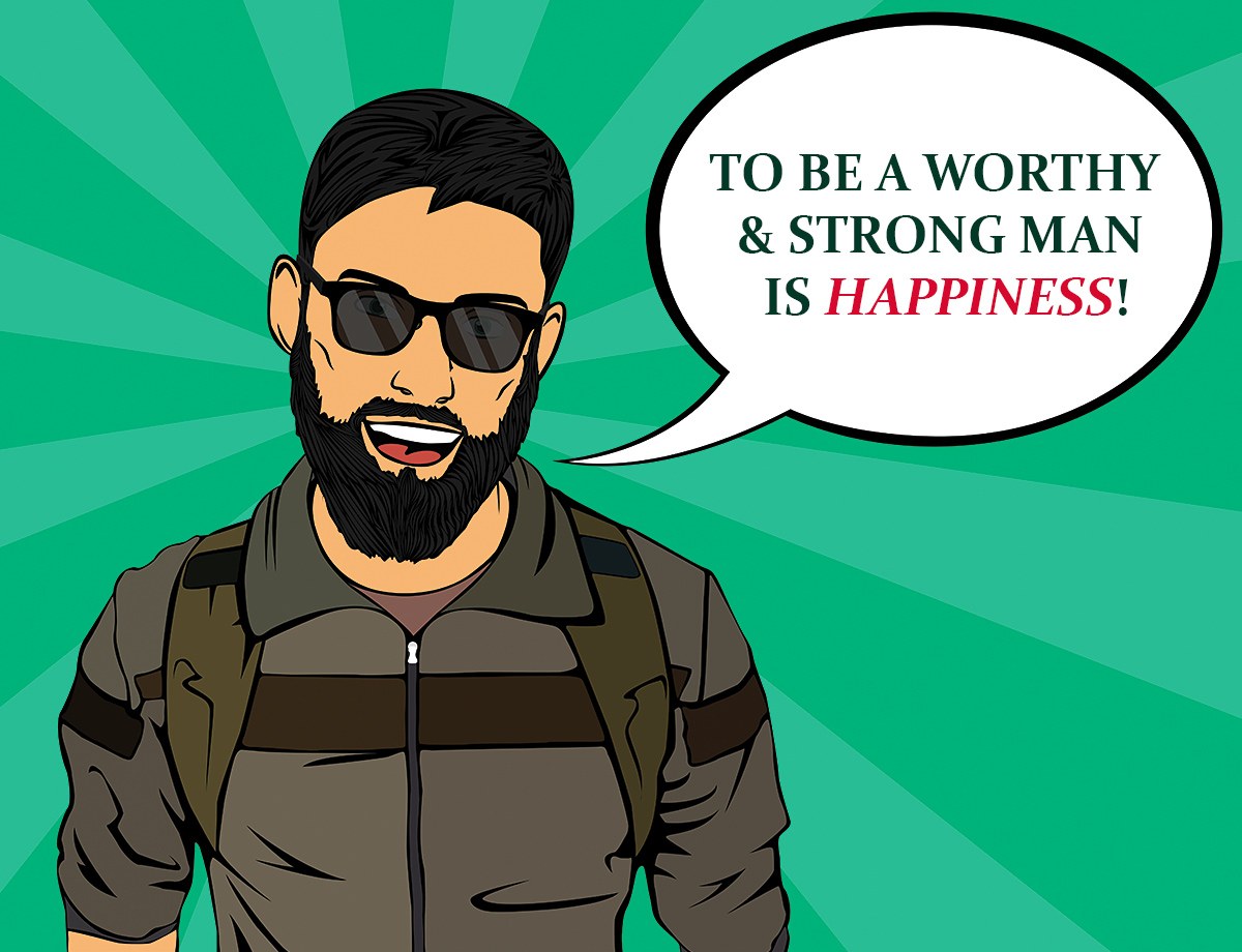 Serious man in black sunglasses and black beard