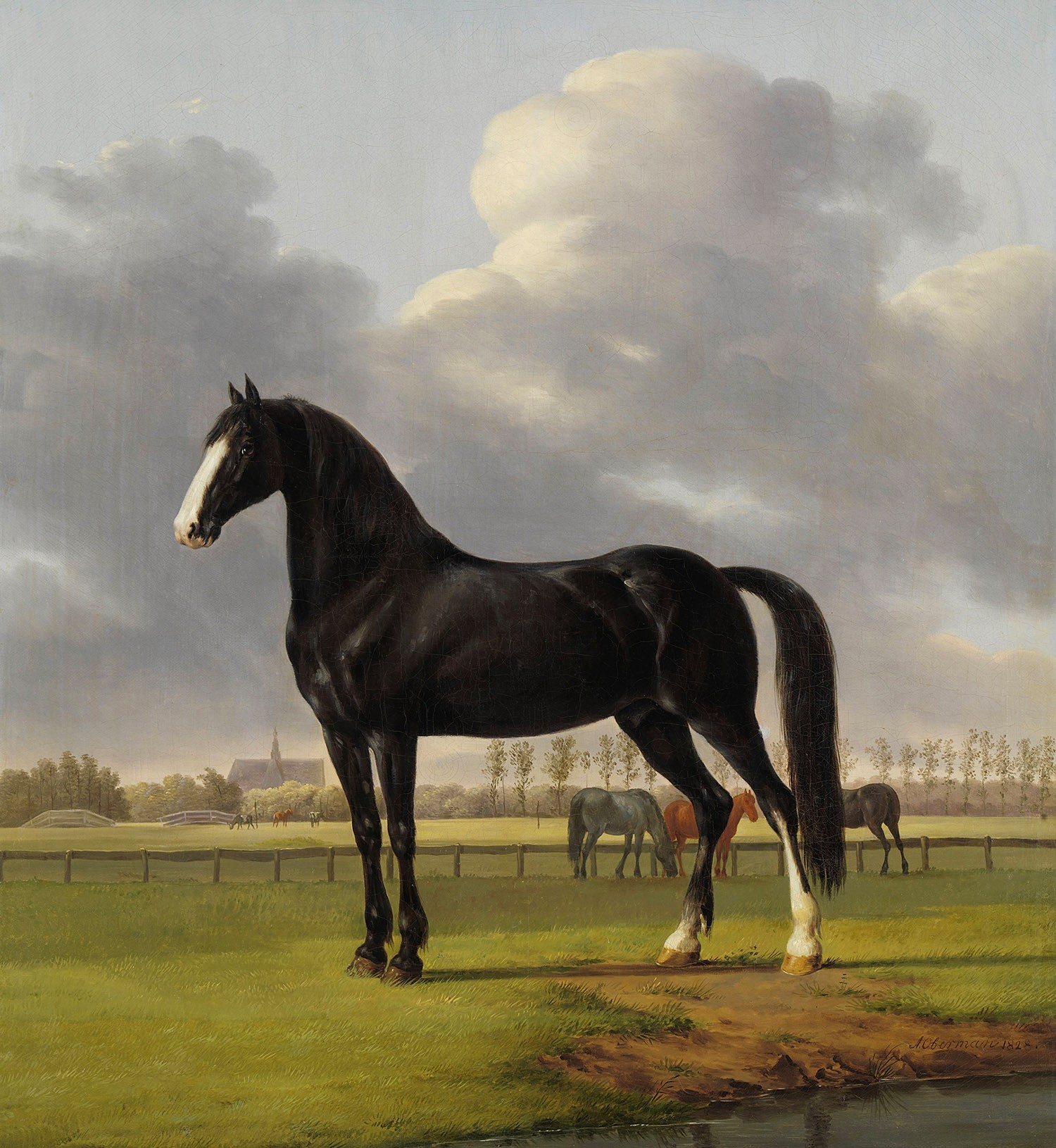 Adriaan van der Hoop’s Trotter ‘De Vlugge’ (The Fast One) in a Meadow, Painter: Anthony Oberman, 1828, Original Painting Adriaan van der Hoop’s Trotter ‘De Vlugge’ (The Fast One) in a Meadow, Painter: Anthony Oberman, 1828, Original Painting