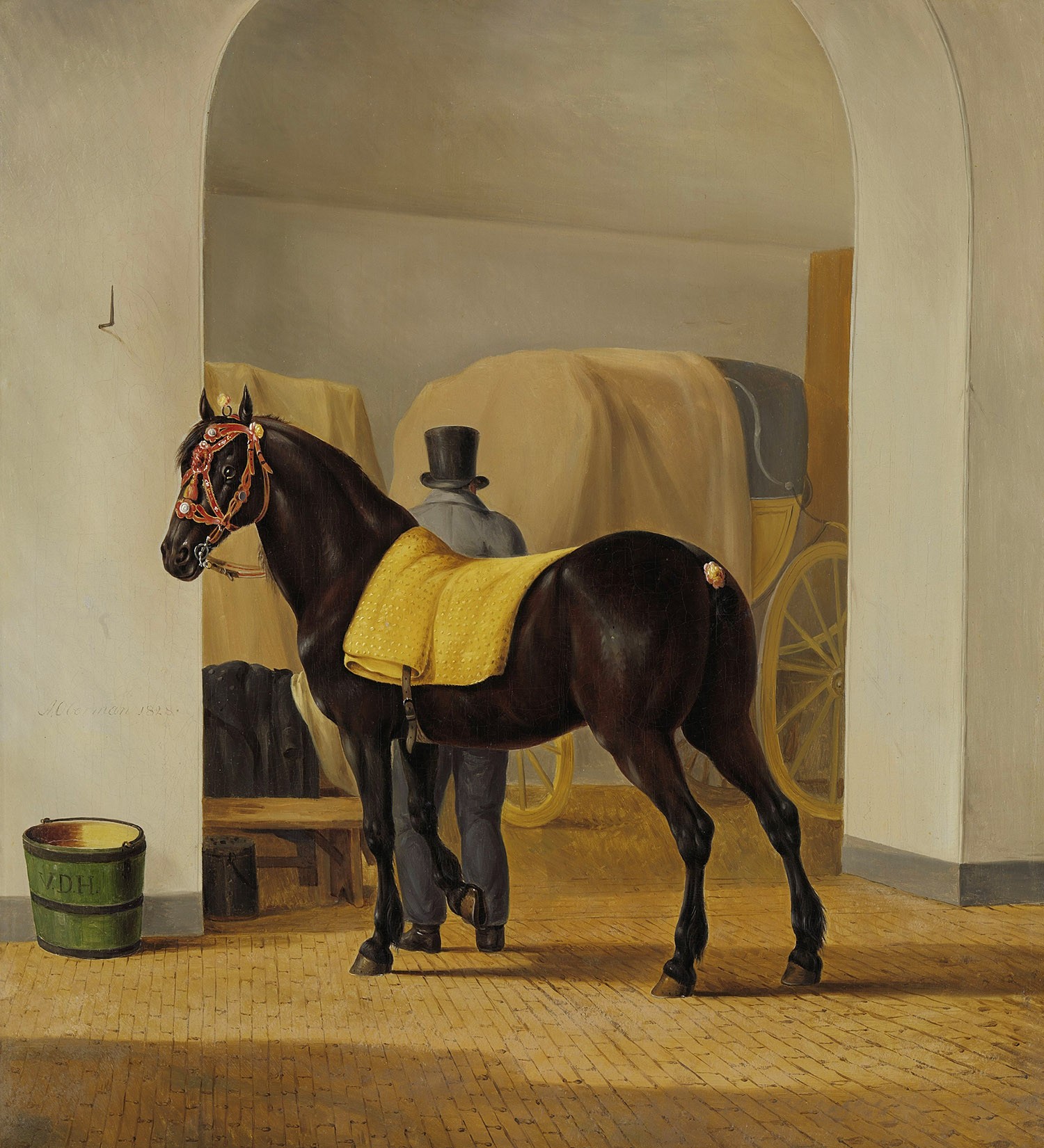 Adriaan van der Hoop’s Trotter ‘De Rot’ at the Coach House, Painter: Anthony Oberman, 1828, Original Painting Adriaan van der Hoop’s Trotter ‘De Rot’ at the Coach House, Painter: Anthony Oberman, 1828, Original Painting