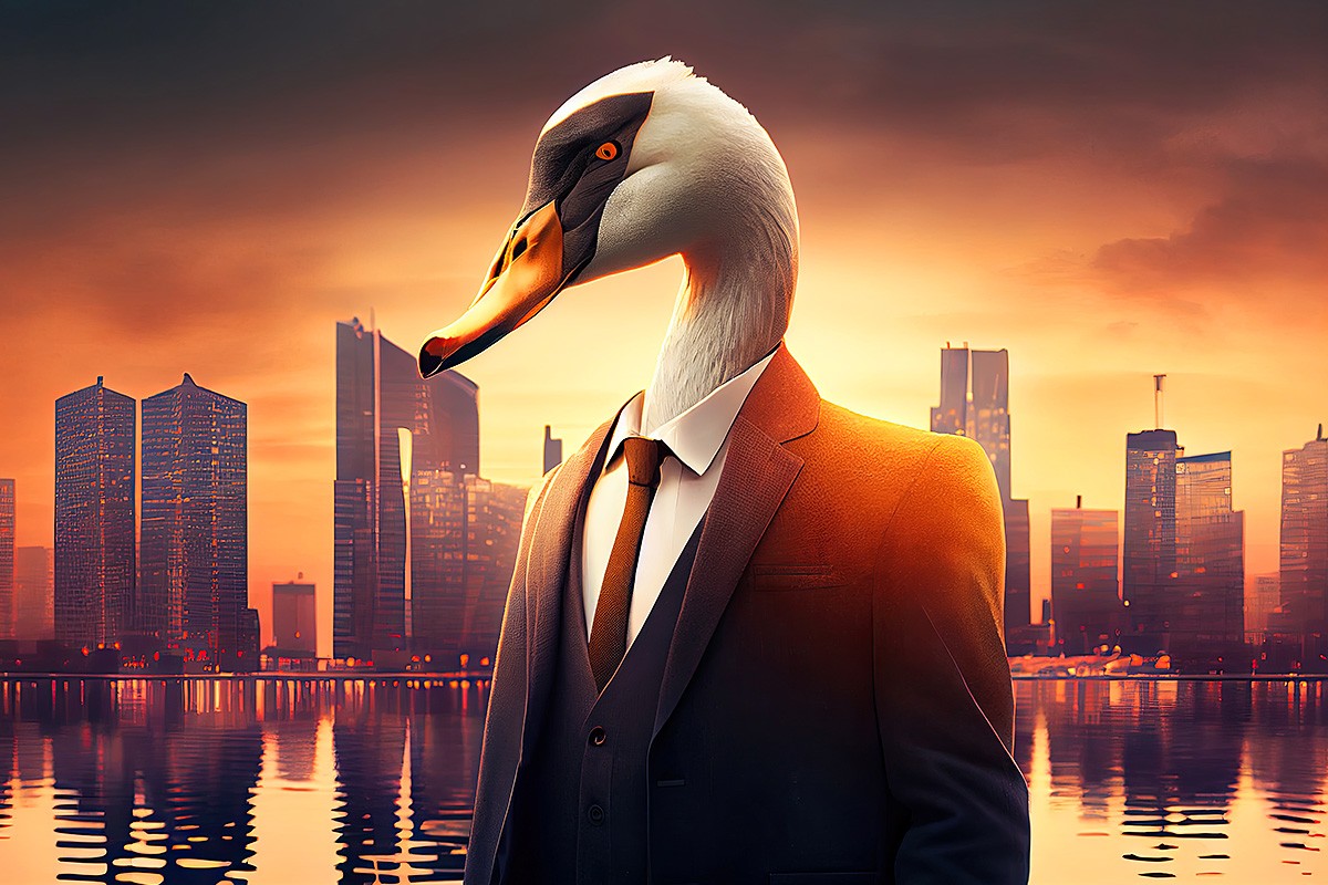 Picture with a man with a swan head