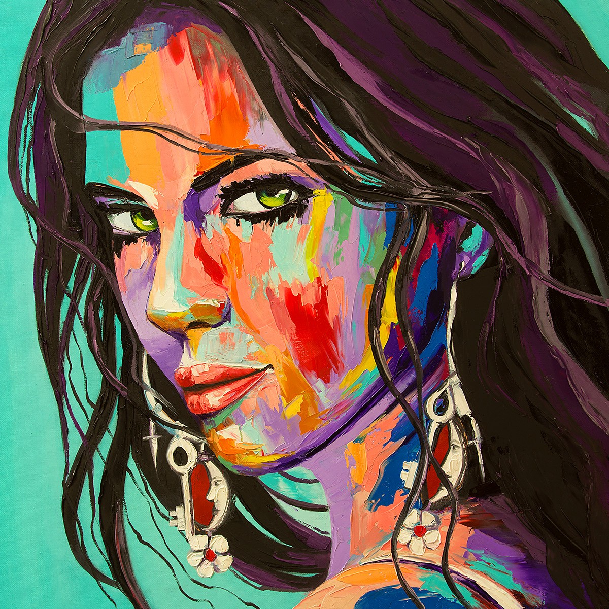 Painting with a cute face of a beautiful woman