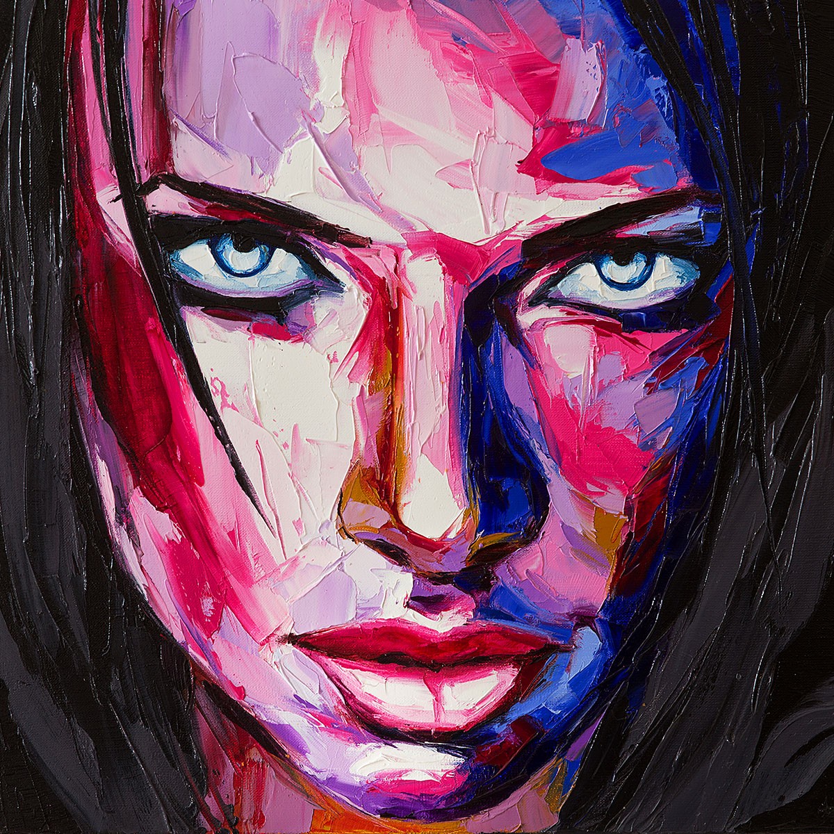 Painting with a piercing female gaze