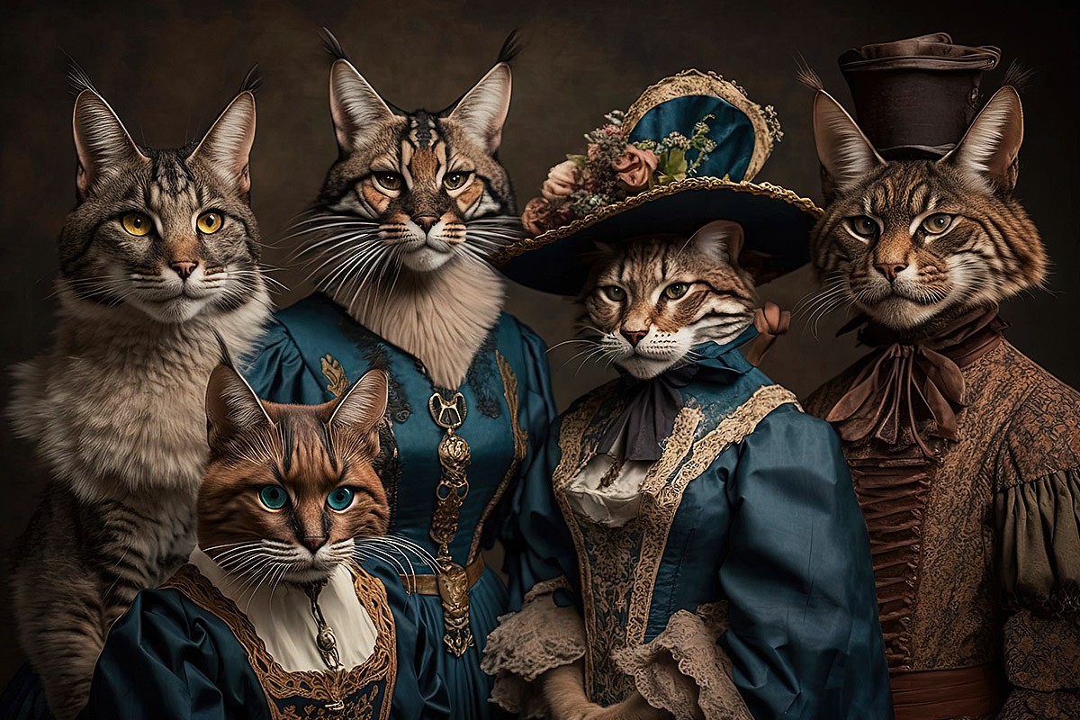 Mischievous cats in cute clothes