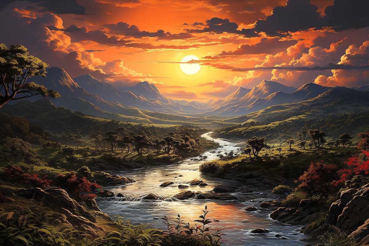 Picture with beautiful nature and sunset Picture with beautiful nature and sunset