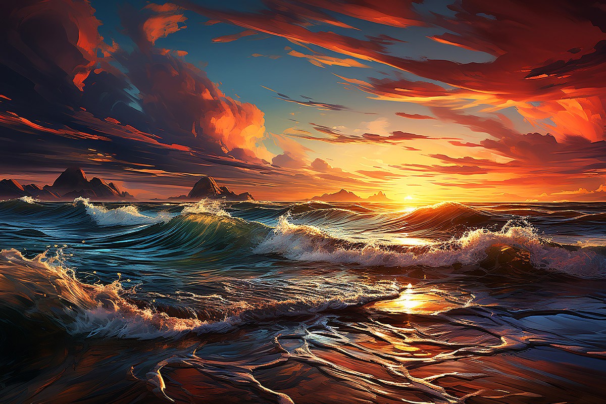 Picture with sunset above sea level Picture with sunset above sea level