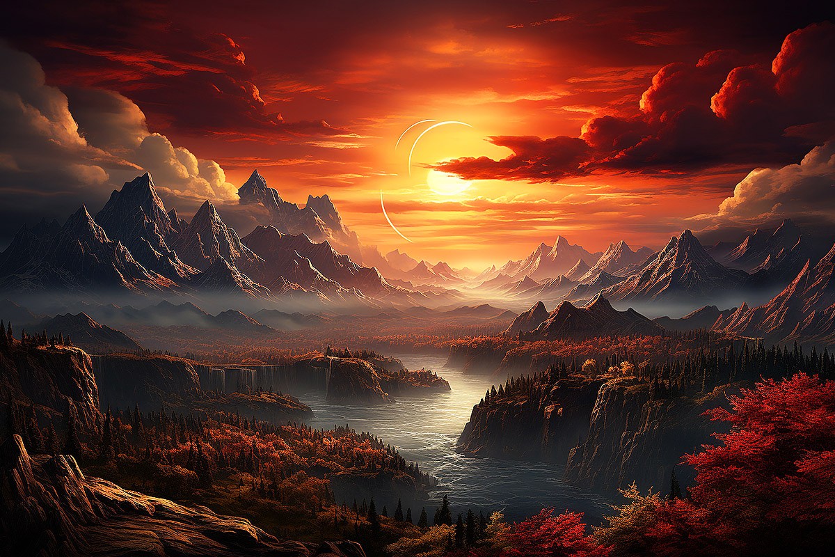 Picture with a magnificent sunset in the mountains Picture with a magnificent sunset in the mountains