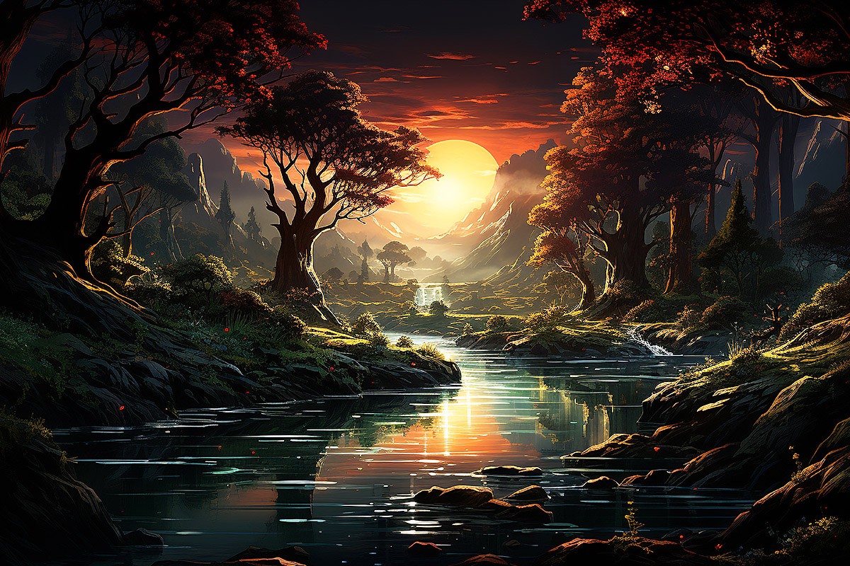 Gorgeous sunset in a forest area Gorgeous sunset in a forest area